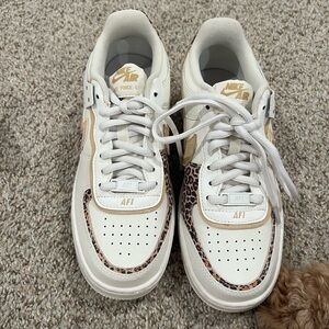 Nike Air Force 1 White and Leopard Sneakers